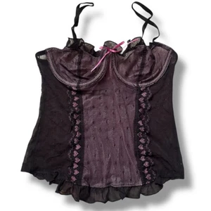 Vintage Victoria’s Secret Y2K Heart Black Lace Bustier sz Medium - Picture 1 of 7