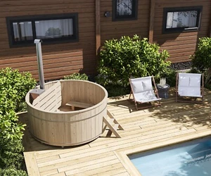 Badebottich 180cm + EDELSTAHL Unterwasserofen Badefass Badezuber Holz - Bild 1 von 2
