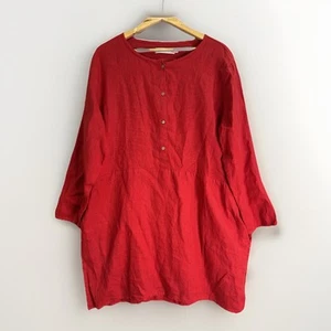 Mantaikotai - Women's Size 5XL - Red Linen Long Sleeve Shirt Dress. - Picture 1 of 7
