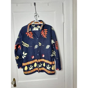 Vintage Fashion Bug Fleece Jacket Blue Leaf Cottagecore Gremlincore Goblincore S - Picture 1 of 7
