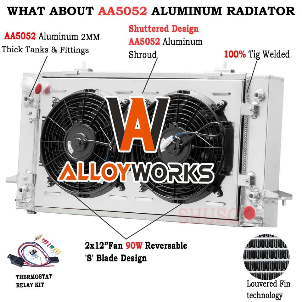 3 Rows Radiator Shroud Fan For 1987-1998 Land Rover Range Rover Discovery I/II Foto 1 de 4