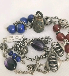 Vintage Sterling Silver Lapis Lazuli Amethyst Necklace Antique Bell - Picture 1 of 16