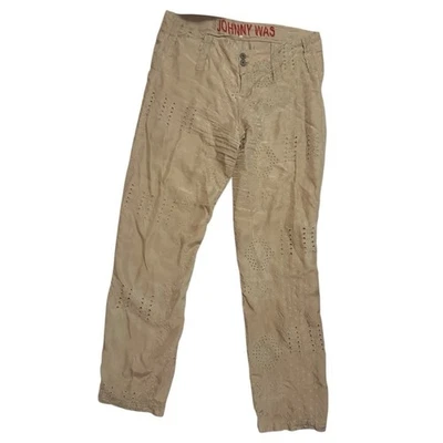 Pantalones boho Johnny Was para mujer con ojales de seda talla 8 Foto 1 de 4