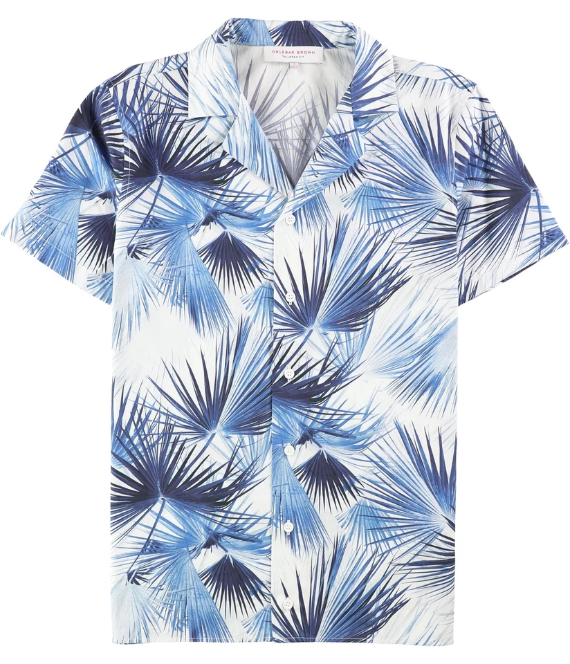 Camisa Orlebar Marrón Para Hombre Bonita y Palma Abotonada, Azul, Pequeña Foto 1 de 1