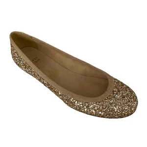 Stuart Weitzman Gold Glitter Ballet Flats Round Toe Metallic Slip On 7 M - Picture 1 of 10