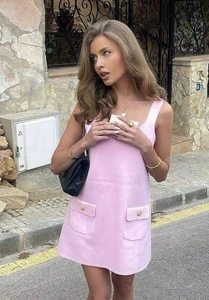 ZARA WOMAN SS25 MINI STRAIGHT NECKLINE KNIT DRESS PINK 4192/054 SIZE S-L_NWT - Picture 1 of 24