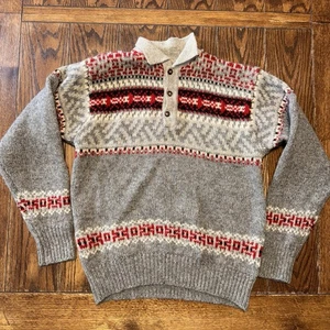Vintage James Pringle of Scotland Wool Fair Isle Sweater Mens Large 1/4 Button - Picture 1 of 6