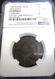 1787 Camel Head New Jersey on 1788 Vermont. NGC VF details damaged. #4331249-001 - Picture 1 of 4