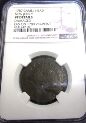 1787 Camel Head New Jersey on 1788 Vermont. NGC VF details damaged. #4331249-001 - Image 1 of 4