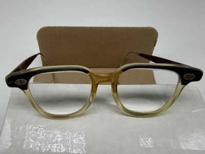 Anteojos antiguos vintage marco de plástico completo con lazos dorados universales 6 1/2 Foto 1 de 4