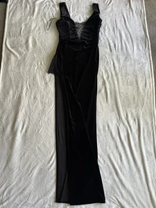 Midikleid Damen schwarz Velour M Schlitz V-Ausschnitt  - Bild 1 von 6