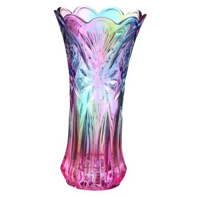 Jarrones de vidrio transparente multicolor boca ancha degradado florero para estantería  Foto 1 de 4