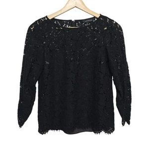 Club Monaco Black Top Lace Long Sleeve Dress Shirt Womens Size XS Lined - Picture 1 of 8