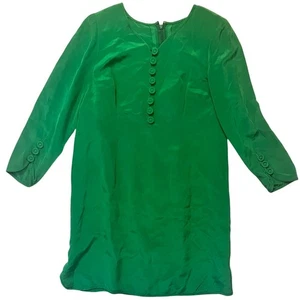 Vintage Green Silk Dress - Size: M - Shoulder Pads 80s/90s Classic - Picture 1 of 11
