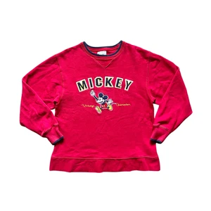 Vintage 90s Mickey Mouse Sweatshirt S Red Classic Cartoon Retro Preppy Maximalist - Bild 1 von 7