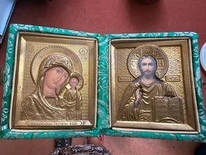 RUSSIAN EMPIRE VINTAGE ORTHODOX RELIGIOUS DOUBLE ICON - Picture 1 of 2