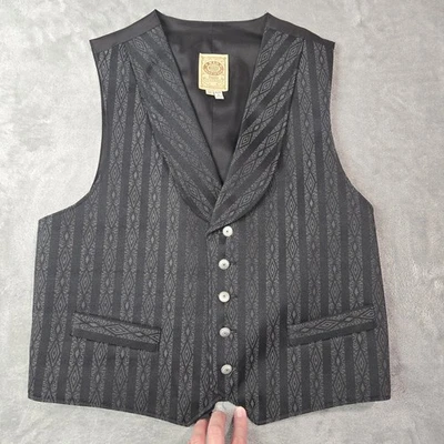 Wah Maker Mens M Black Diamond Striped Button Up Sleeveless Western Waistcoat US - Image 1 of 4