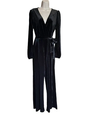 Vero Moda Dylan Black Velvet Belted Jumpsuit Size Large - Image 1 of 4