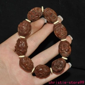 4.4"old China Ancient Olive Carved 18 Arhat Buddha Amulet Bracelet Statue - Picture 1 of 10