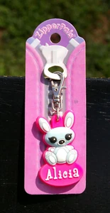 Alicia Bunny Rabbit Pink Rubber Zipper Pals Easy Zipper Pull Clip Charm Keychain - Picture 1 of 3