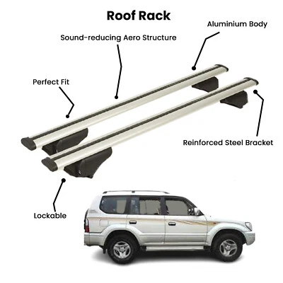 2 Pcs Silver Cross Bars for  TOYOTA  LAND CRUISER PRADO SUV 1998-2002 - Image 1 of 4