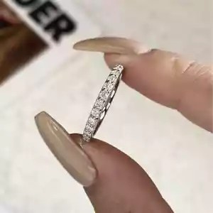 2CT Round Cut Real Moissanite Eternity Band Rings Women's 14K White Gold Plated - Picture 1 of 13