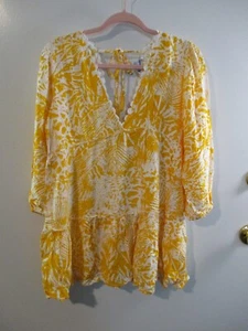 Blue Island Womens Sz M V-Neck Yellow Floral Swim Cover Up Beach Dress Summer - Picture 1 of 8