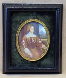 Antique miniature watercolor portrait Queen Isabella of Portugal (after Titian) - Picture 1 of 6
