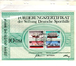 Germany 1977 ships 10 DM=5 Euros certified Sheet - Signed by the Olympic Committ - Picture 1 of 2