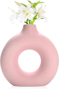 Donut Vase|Circle Hollow Vase|Modern Matte Ceramic Vase for Entryway Living Room - Picture 1 of 7