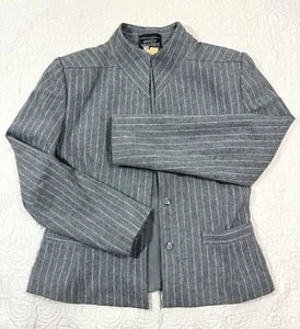 Vintage Simone Alexander Pin Striped Pockets Wool Blend Blazer Gray 6 (Small) - Picture 1 of 6