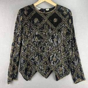 Vintage The Very Thing Women's Sequin Top Sz Med 100% Silk Holiday Party Formal - Picture 1 of 13