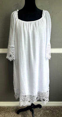 Mlle Garbrielle Women's Size 1X White Gauze  3/4 Lace Sleeve Dress NWT - Image 1 of 4
