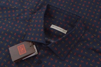 Etro NWT Sport Shirt Size 42 L Blue With Red Brown Orange Yellow Logos Cotton - Image 1 of 4