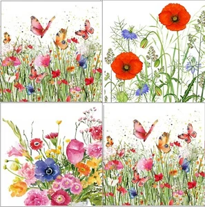 4 x Different, Lunch, Paper, Napkins for Decoupage, Party, Table, Poppies, Flo - Picture 1 of 1