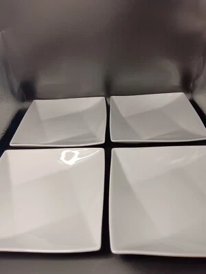 Crate & Barrel Set of 4 Square Appetizer Small White Plates 6.75 in - Image 1 of 4