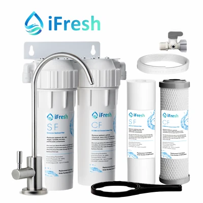 PLATINUM Twin Undersink Water Filter System Stainless Steel Tap Sediment Carbon - image 1 of 4