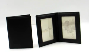 Bifold Frame MINI Holds Two 2x3" Photos Leather Bi-fold Graphic Image Black - Picture 1 of 5