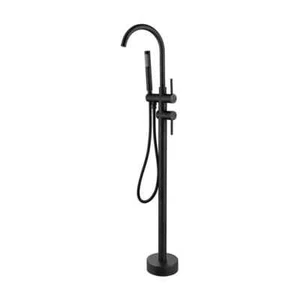 1-Handle Free Standing Floor Mount Tub Faucet Bathtub Filler w/Hand Shower - Picture 1 of 12