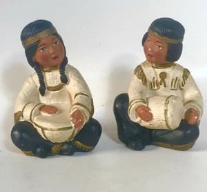 Vtg Mid Century Universal Statutary 1954 Pair Native American Children Chalkware - Picture 1 of 12