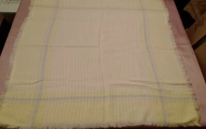 Baby Blanket Churchill Weavers Yellow Blue Pink Handwoven Orlon Acrylic Fringe - Picture 1 of 9