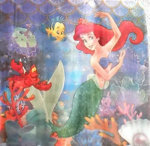 2 individual Paper Decoupage NAPKINS -MERMAID OCEAN WATER CORALS FISH CARTOON - Picture 1 of 2