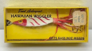 Vintage Fred Arbogast Hawaiian Wiggler Bass Fishing Lure Red White Original Box - Picture 1 of 6