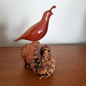 H. Ray Ford Carved Maple Quail, Manzanita Burl Base Quail Bird MCM Hand Craved - Picture 1 of 10