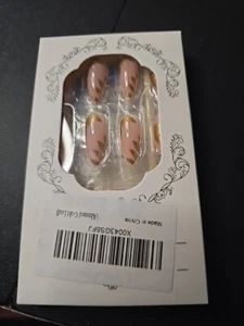 24 piezas uñas largas prensadas con pegamento extra incluido rosa con hoja de oro almendra - Imagen 1 de 2