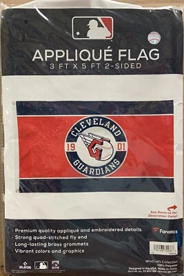 CLEVELAND GUARDIANS APPLIQUE EMBROIDERED 3'X5' 2 SIDED FLAG NEW WINCRAFT 👀 - Image 1 of 3