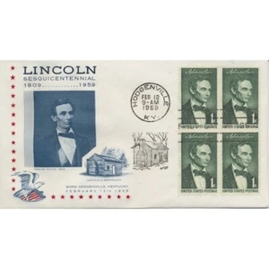 #1113 Block of 4 Abraham Lincoln 1st Lincoln SOciety of Philately cachet First D - Picture 1 of 1