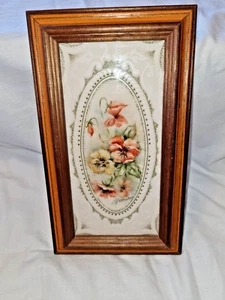 Pansie Vintage Dipinte a Mano Piastrelle Porcellana Corniciate Placca Italia 6x9" Cottage - Foto 1 di 4