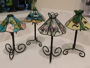 CLOSE-OUT 4 Lampade in vetro colorato e base in metallo TEA LIGHT PORTACANDELE - Foto 1 di 10