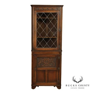 Ethan Allen Jacobean Style Carved Oak Corner Cabinet - Picture 1 of 17